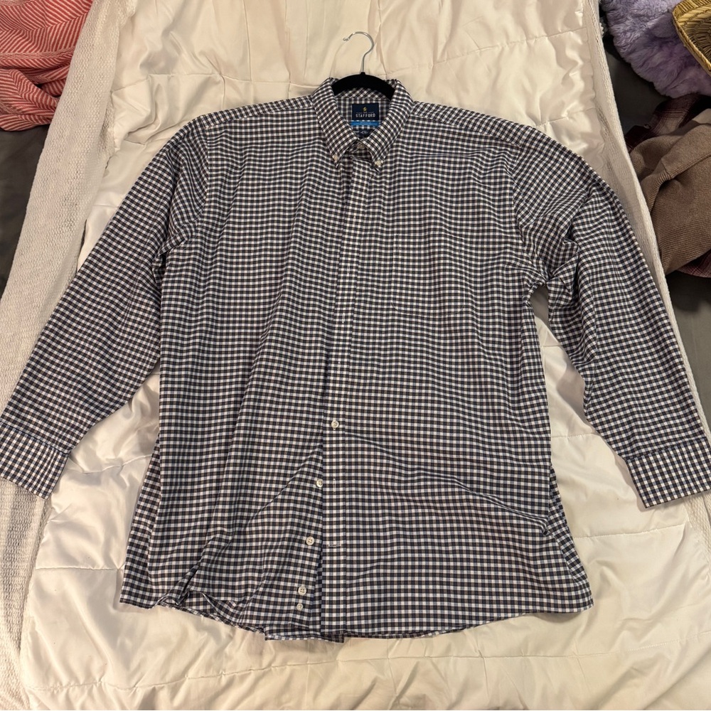 Stafford Men's Brown, Navy and White Checkered Shirt